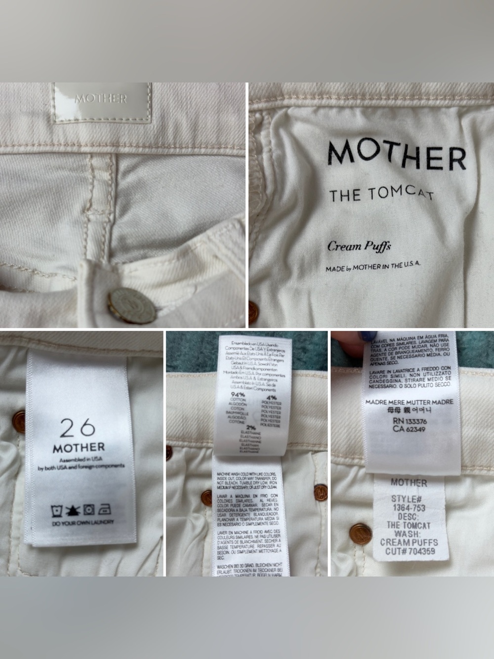 MOTHER Tomcat Ankle Jean in Cream Puffs Size 26 - Picture 10 of 10